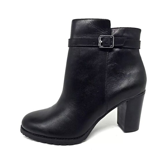 Ralph Lauren Carole Black Leather Side Zip Block Heel Ankle Booties Size 7.5B - Picture 5 of 12